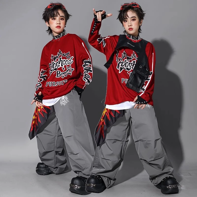 Ragazzi K-pop Felpa Gilet di moda Pantaloni larghi Costumi Hip Hop Cool Streetwear Abiti da ballo jazz Set Abiti da spettacolo teatrale di gruppo