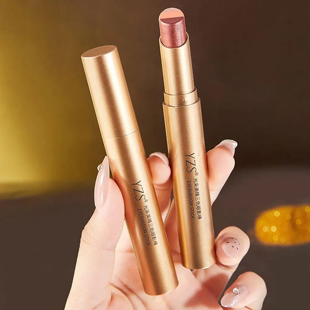 Ombretto in stick lucido a tre colori, impermeabile, a lunga durata, ad alta lucentezza, a installazione rapida, per un trucco rapido K2D9