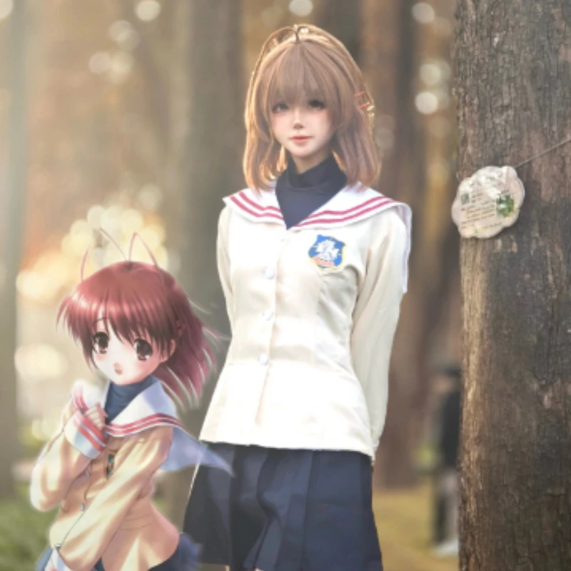 

Nagisa Furukawa Kyou Fujibayashi Cosplay Costume CLANNAD Hikarizaka Sailor School Uniform Full Set for Women Halloween