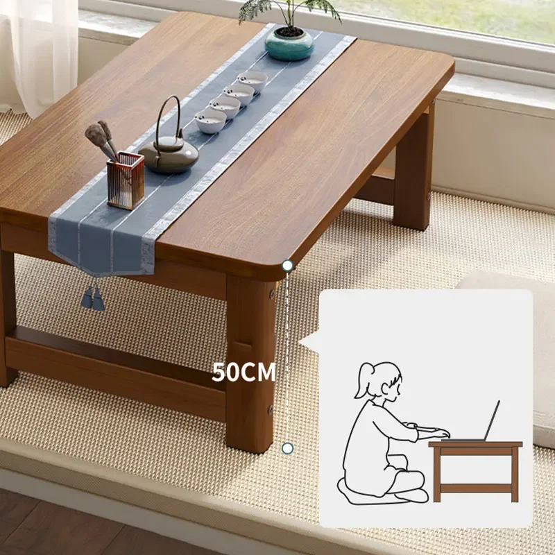 Mesa de té pequeña plegable de madera japonesa para cama, piso, ventana de Bahía, balcón, Tatami, mesa lateral de café, muebles de decoración del