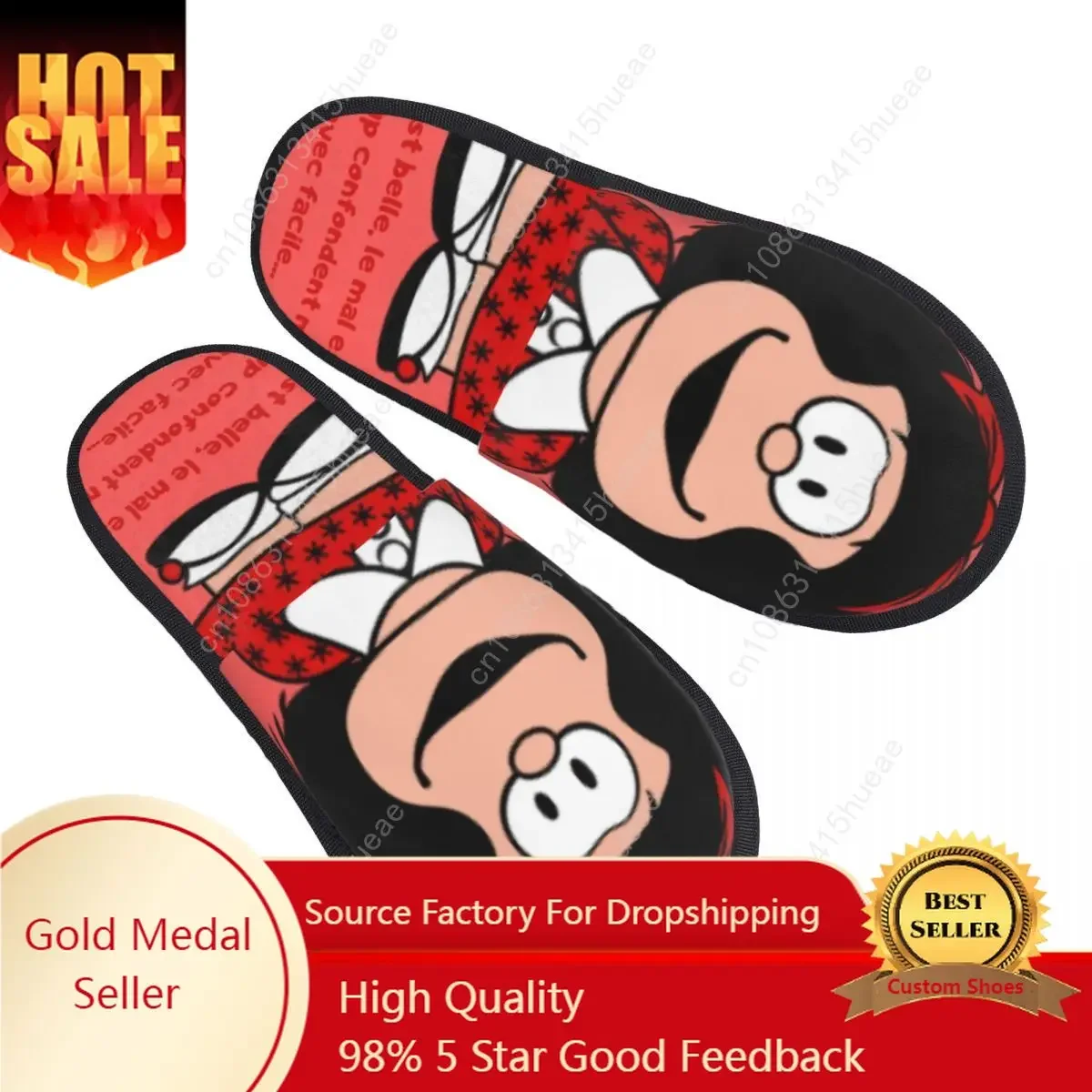 

Kawaii Mafalda Guest Slippers for Bathroom Women Custom Print Quino Argentina Cartoon House Slipper