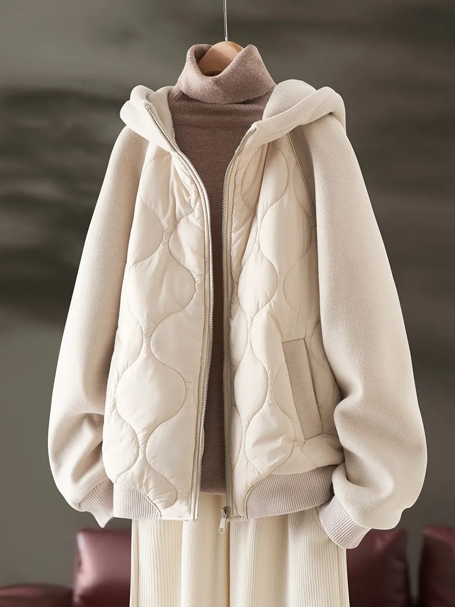 

Korean Style Fleece Lined Hooded Jacket Women's Cotton Polyester Blend Warmth Youthful Spring Autumn Winter Casual Outerwear