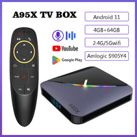 2024 Smart TV BOX Android 11 A95X F3AirII 4K Video RGB Light 2.4/5G Dual Wifi Amlogic S905Y4  BT5.0 4GB RAM 64GB ROM Set Top Box