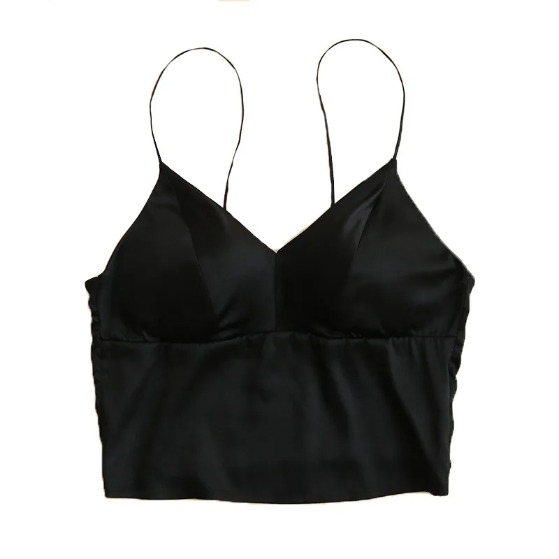 Camisola de Seda para Mujer Birdtree, 93% Seda 7% Elastano, Camisola Sexy con Relleno, Top Tubo con Sujetador, Negro Blanco M-XL P36082QC
