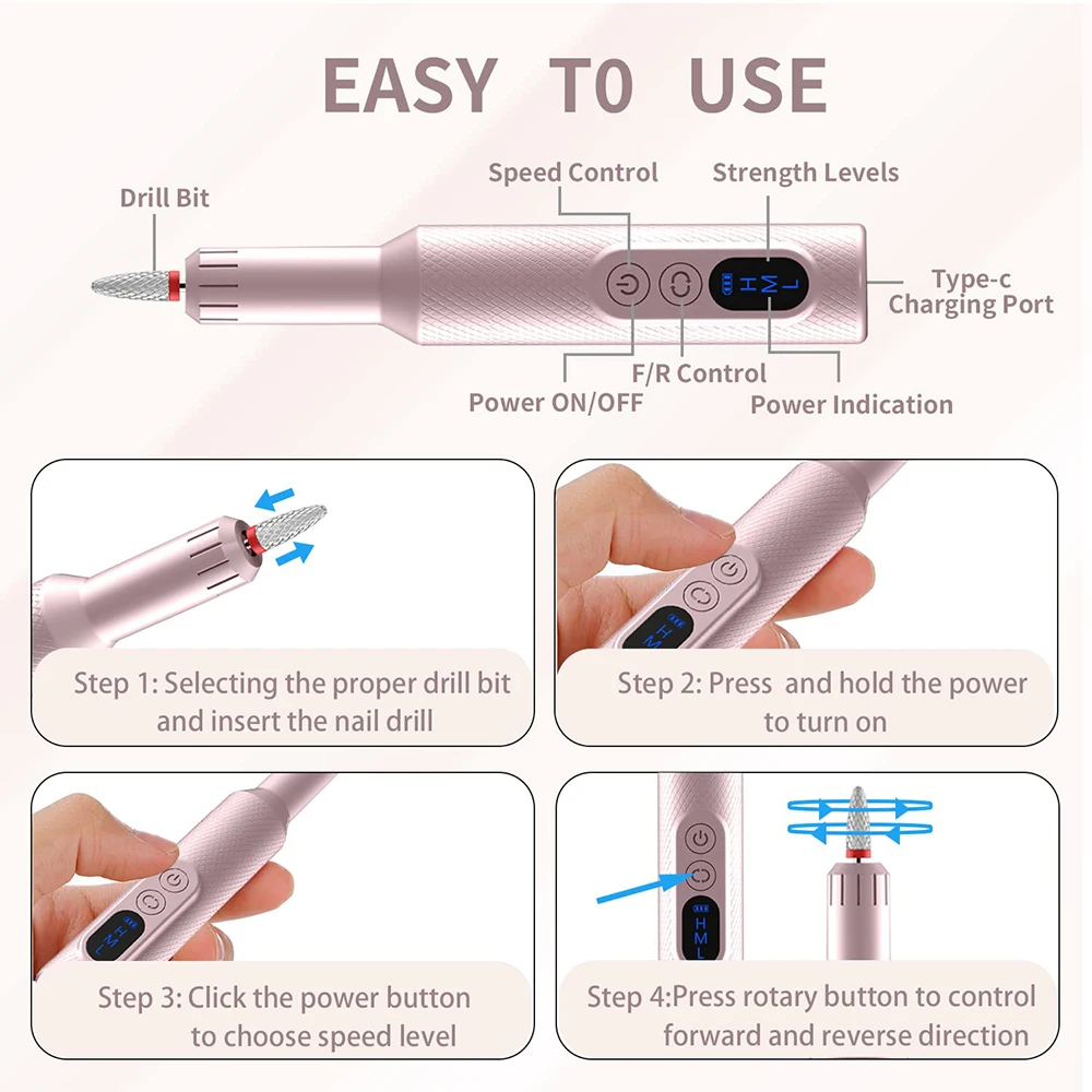 Cordless Electric Nail Drill Machine Rechargeable Nail File Milling Cutter For Manicure Pedicure Gel Remover Sander Nails Tools