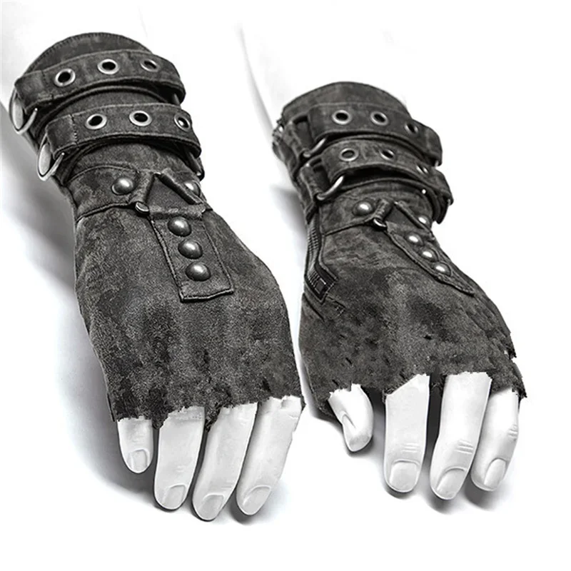 2021 Medieval Men Cosplay Retro Gloves Steampunk Men Arm Guard Rivet Gloves Belt Buckle Adjustable Halloween Accessories