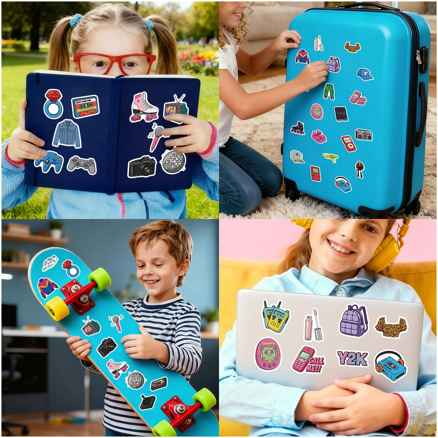 

50 шт. стильных наклеек в стиле Y2K с сердечками для девочек, эстетичные стикеры для скрапбукинга, телефонов, багажа, скейтбордов, детских канцелярских принадлежностей и игрушек