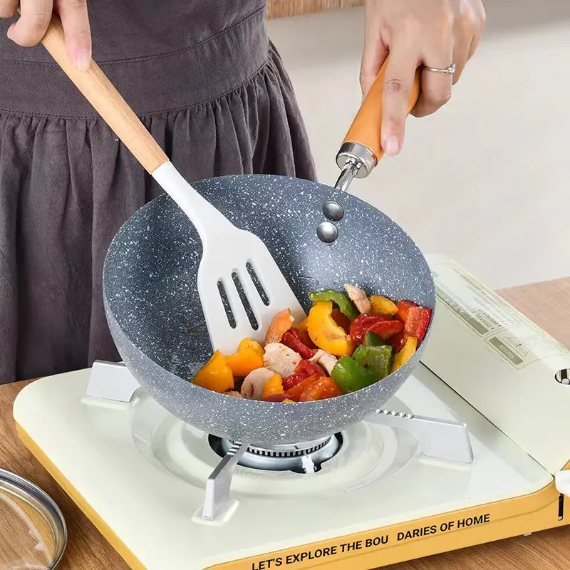 20 cm medische steen non-stick kleine wok koekenpan marmeren patroon met Iid non-stick pan geschikt voor inductiekookplaat gasfornuis