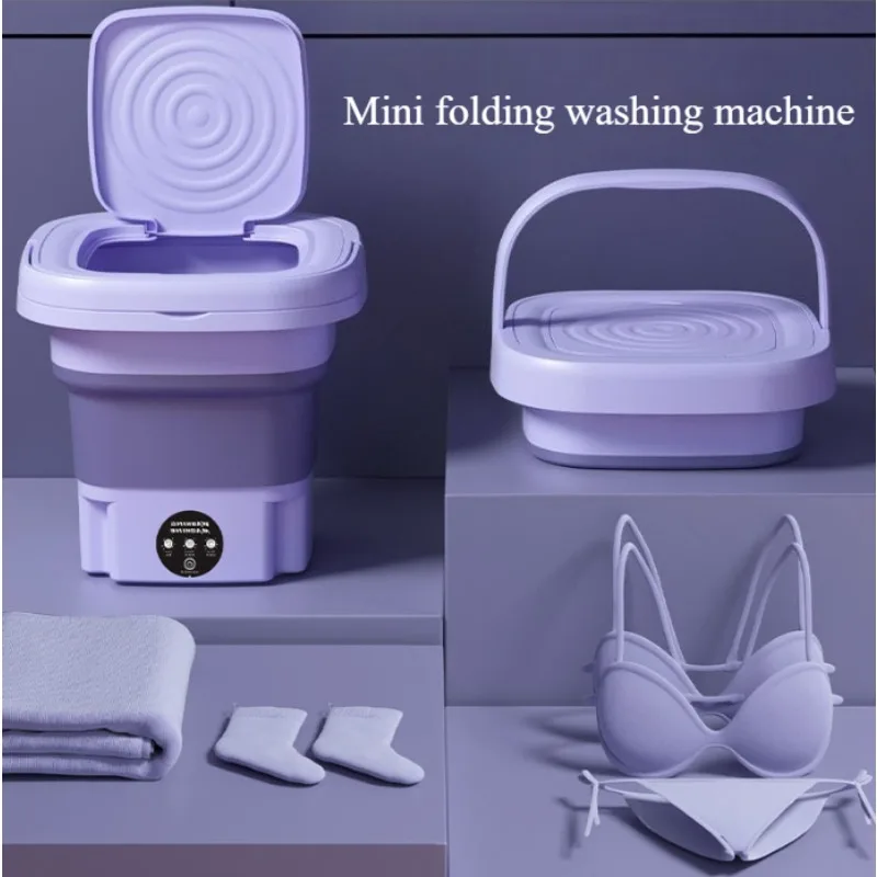 Mini máquina de lavar roupa telescópica e dobrável para limpeza de roupas íntimas, pijamas, meias e outros itens em dormitórios.