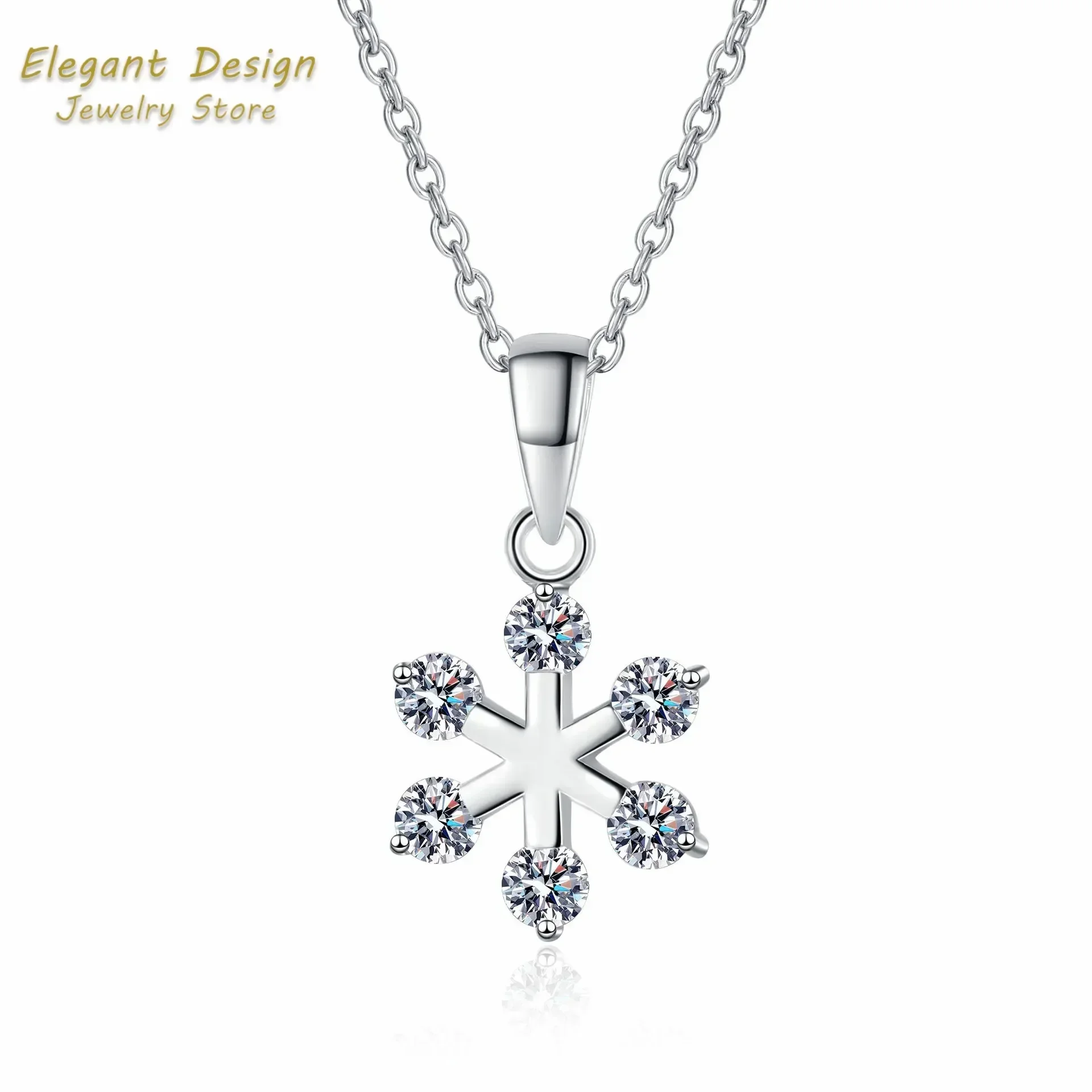 Elegant-Design PT950 Platinum Ice and Snow Necklace Female Snowflake Pendant 0.6ct Moissanite for Women Art Deco Style Jewelry