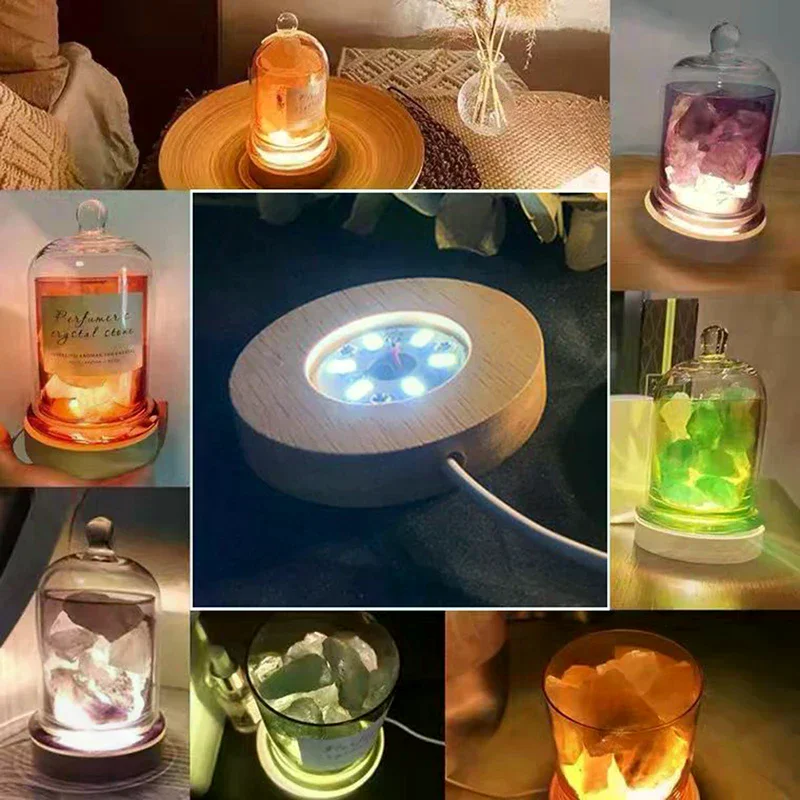 10cm Wood Light Base Rechargeable Wooden Led Light Rotating Display Stand Lamp Holder Lamp Base Art with Power Adapter