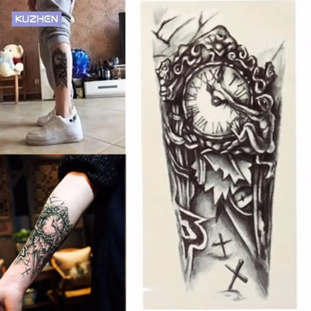 Mangas de tatuaje temporales grandes 3D para hombres, Mangas de tatuaje impermeables para hombres, conversión de tatuajes, pegatinas de Flash falsas