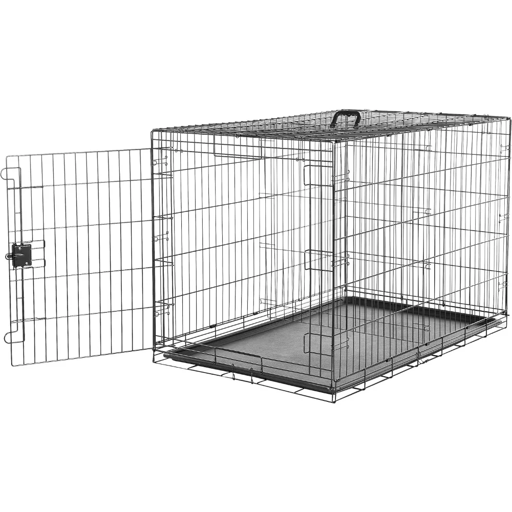 

Foldable Metal Wire Dog Crate with Tray, Single Door, 48 Inches, Black