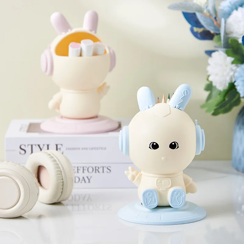 

Creative Rabbit Pen Holder 360° Rotating Desktop Organizer for Home Living Room & Office Stores Stationery & Makeup Brushes
