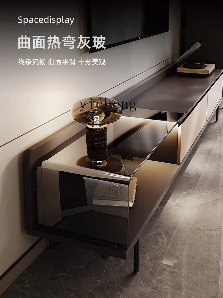 

XL2 Italian Minimalist Floor-standing TV Cabinet Solid Wood Living Room TV Cabinet with Curved Glass Base Cabinet