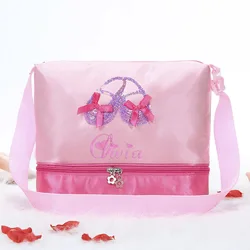 Personalised Embroidery Ballet Dance Bag Ballerina Kid Toddler Teen Dancer with Double Layer Shoe Compartment Adjustable Strap