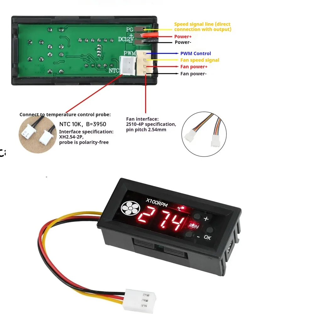 

PWM Fan Temperature Speed Controller 4 Wire 12V 3A Digital Display Temperature Speed Chassis Noise Reduction Low Controller