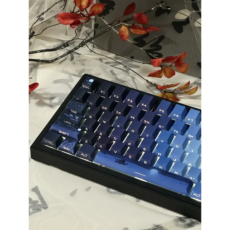 128 Keys Bright Moon PBT Keycap Cherry Profile Blue Moon Keycaps Side Engraving For MX Keyboard