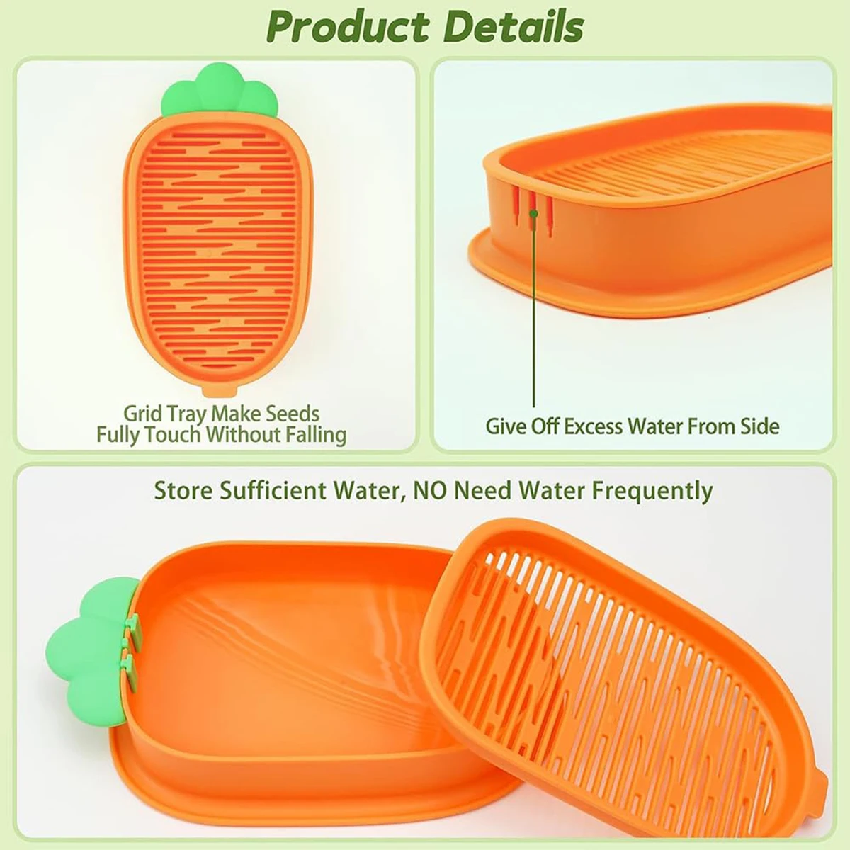 1PC Cat Grass Grow Kit - Carrot Style Soilless Germination Tray, Perfect for Seed Starting & Plant Growth, Easy to Use DURABLE