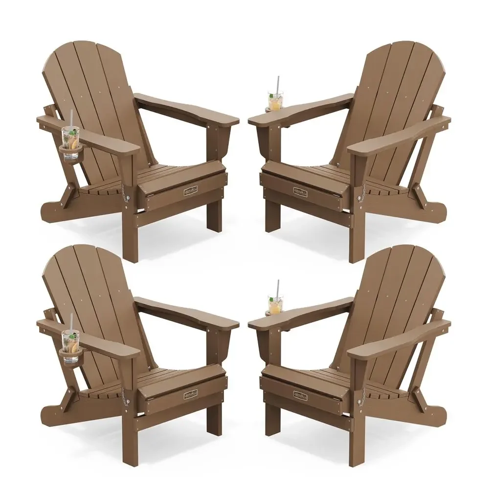 

Folding Adirondack Chair Set of 4 Outdoor Chairs with Cup Holder Painted Adirondack Chair Weather Resistant for Patio Deck Gard