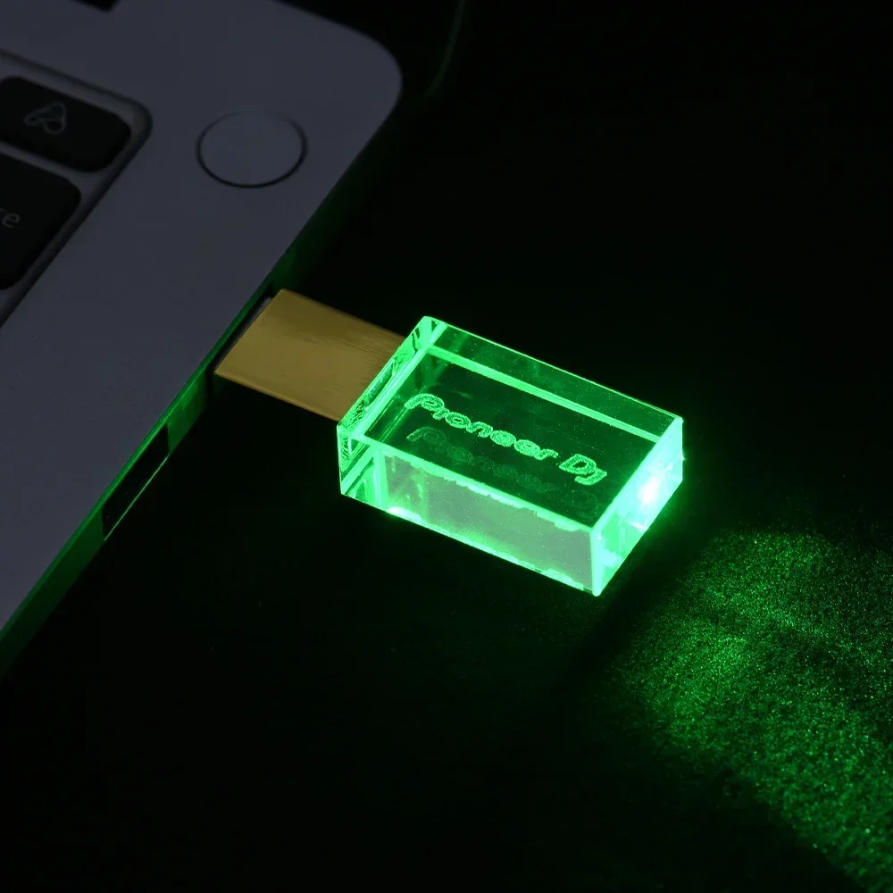 

Free Custom Logo USB Flash Drive 128GB Crystal Memory Stick 64GB Colorful LED Light Pioneer DJ Pen Drive 32GB Blue LED U Disk