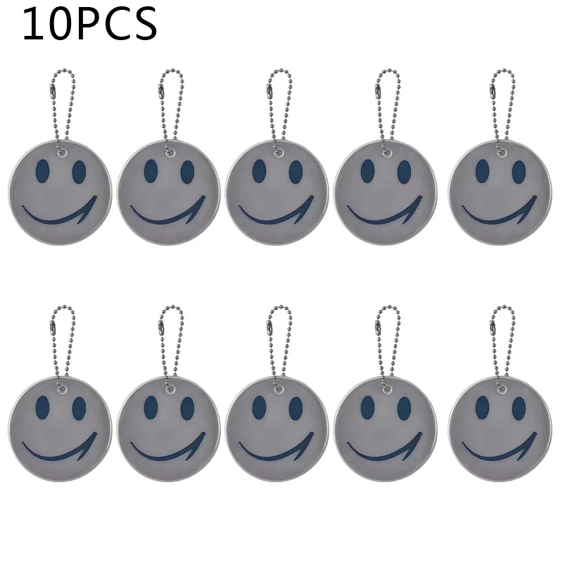 10Pcs 6CM Smile Face Reflective keychains Safety Reflector Bag Pendant Jewelry Accessories Keyrings Night For Kids Women Man