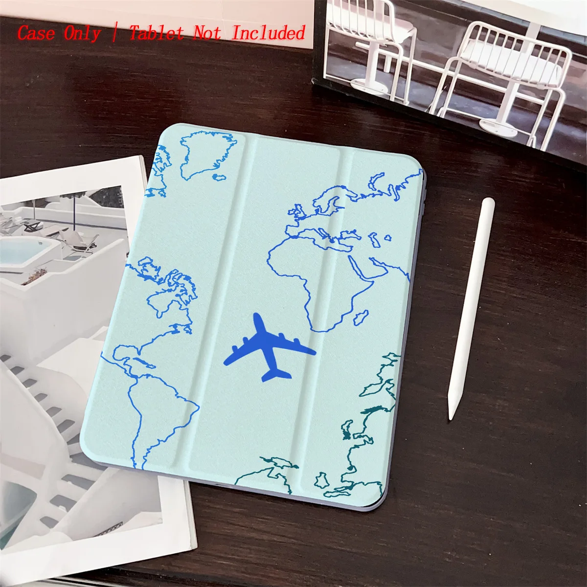 

360° Tri-Fold Rotating Stand Case for Apple iPad - Blue Airplane Print - Fit Pro/Air/Mini 2025
