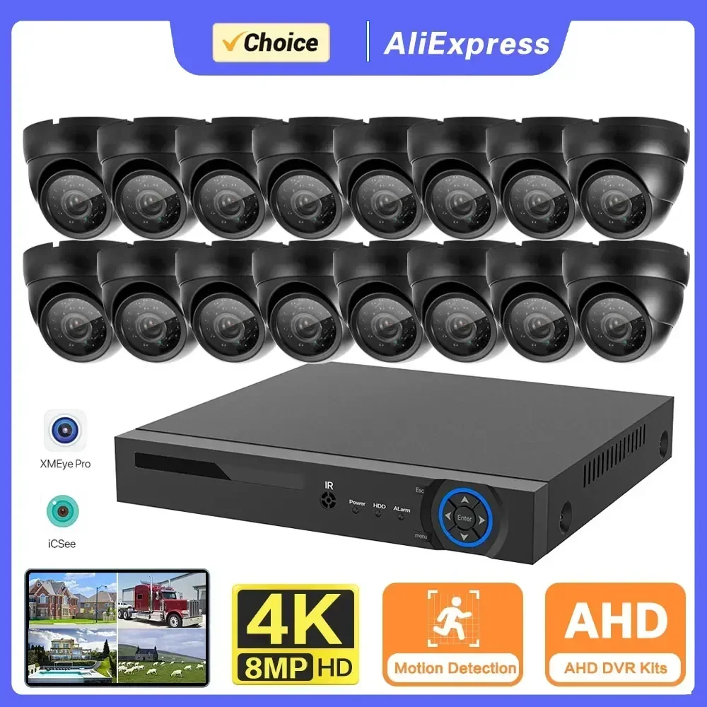 

H.265+ 16CH 8.0MP DVR 8MP Security Camera System Outdoor Weatherproof CCTV Video Dome Metal Cameras DVR Kit HDD P2P 16 Channel