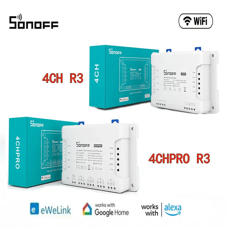 SONOFF 4CH R3/4CH PRO R3 WiFi Smart Switch 4 Gang Wireless Switch CountdownTiming Remote Control Home Automation Via Ewelink APP