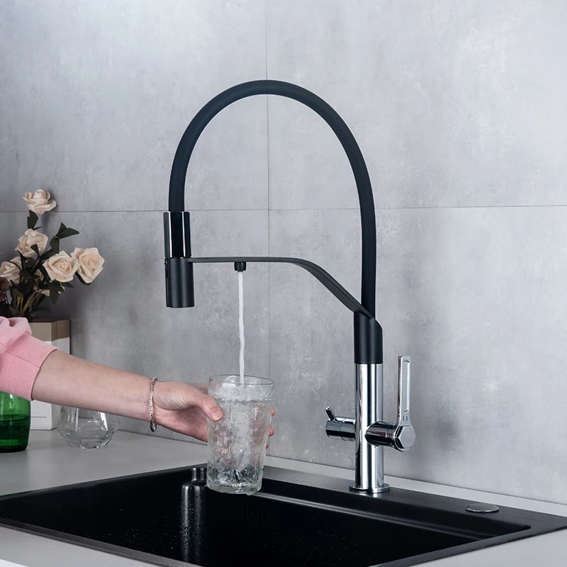 

Universal 3-in-1 Kitchen Faucet with Gray/Black Filter 304 Stainless Steel Cold And Hot Mixed Water for Kitchen Sink