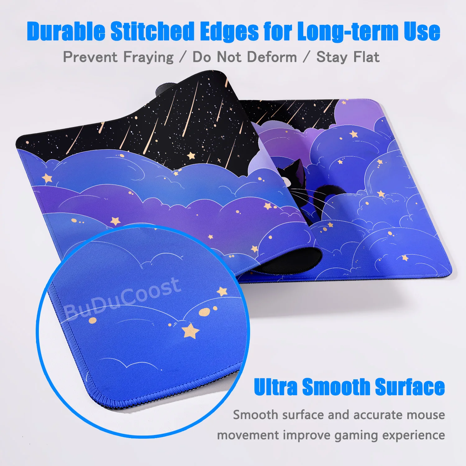 Kawaii Black Cat Mousepad Fast Delivery Keyboard Desk Mat 40x90cm Lock Edge Extend Mouse Pad Starlit Sky Office Table Protection