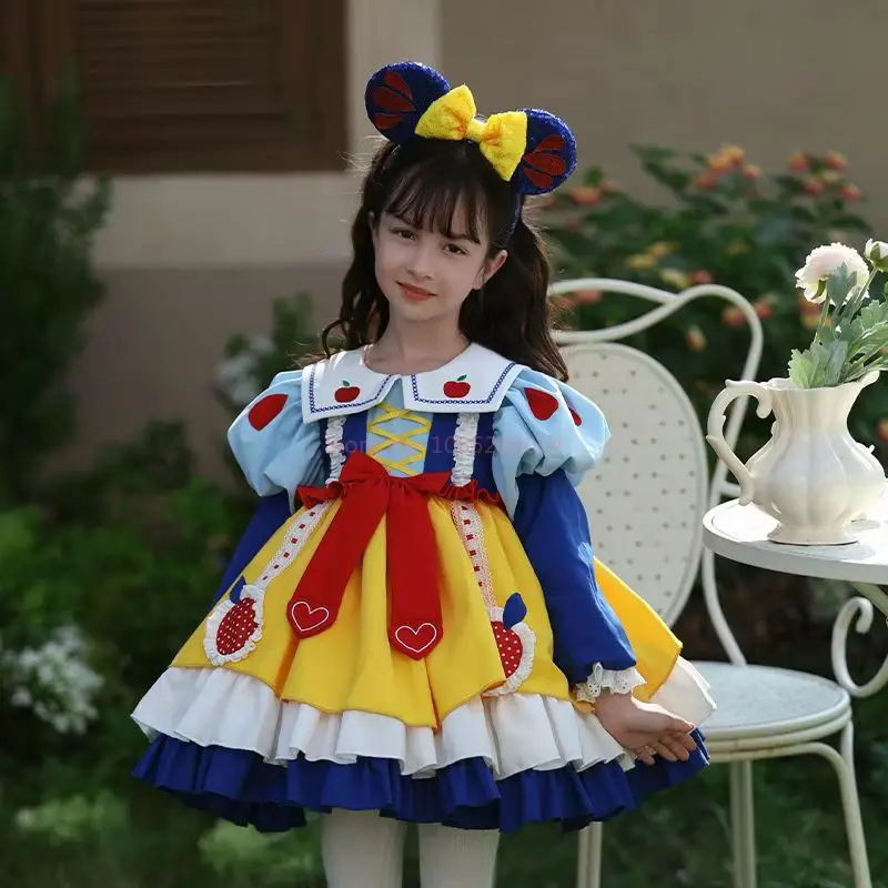 Disney Snow White Girl Lolita Princess Ball Gown bambini Bow Design Puff manica lunga Costume Cosplay festa di compleanno gonna regali