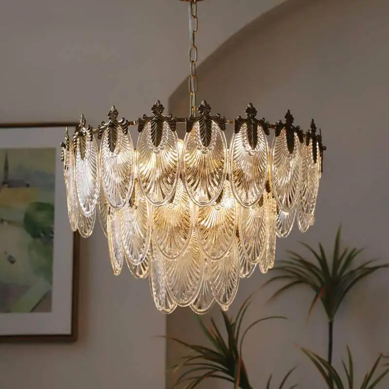 French Leaves Glass Chandelier Led Round Modern Pendant Lights For Living Dining Room Villa Hall Bedroom Lamps Home Decor Lustre