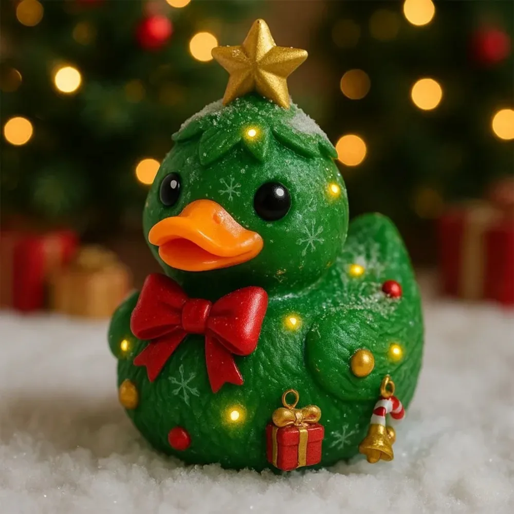 

Christmas Duck Figurine Ornament Handmade Resin Farmhouse Decor With A Bow Gift Home Decor Suitable For Children And Friends