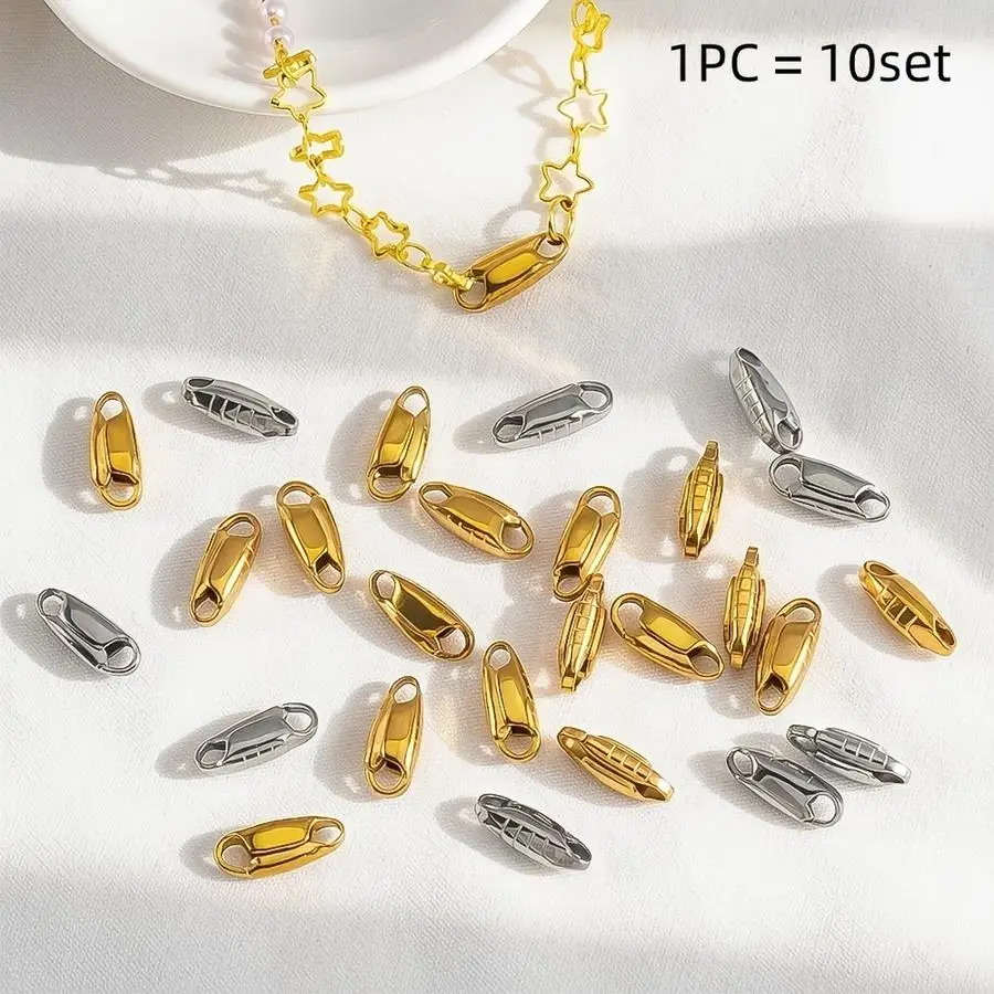 1/5/10/20/50/100pcs 18K gold-plated, 304 stainless steel pea-shaped jewelry clasps for pearl necklaces, bracelets, and necklaces