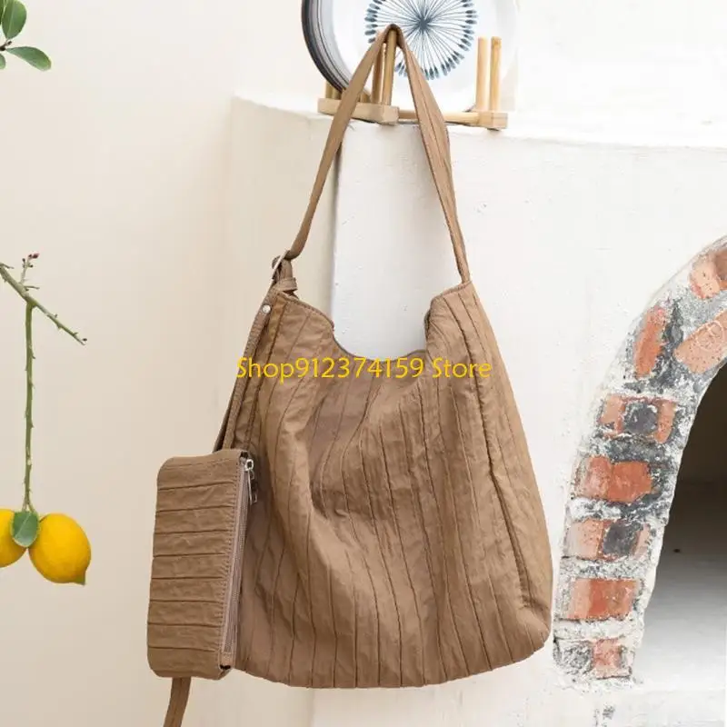 

G5AE Женский корейский стиль повседневный пакет холста с маленькой мешочкой с плиссированной полосатой пакетом на плече