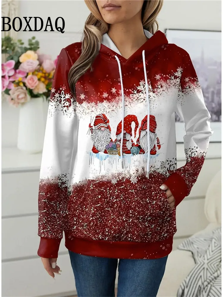 Funny Christmas Theme Women\'s Hoodies 3D Print Santa Claus Fashion Casual Sweatshirts Loose Hooded Pullovers Winter Clothing New