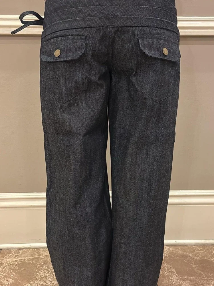 2026 Gothic Y2K Style Pleated Design Black Baggy Women's Low Rise Jeans Pants Woman Clothing Wide Leg Drawstring Long Trousers