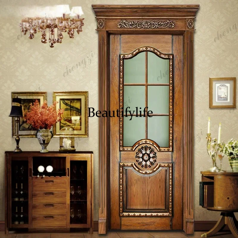 Y136 Y136 American interior suit, painted bedroom, flat open custom engraved shape, antique and old household solid wood door