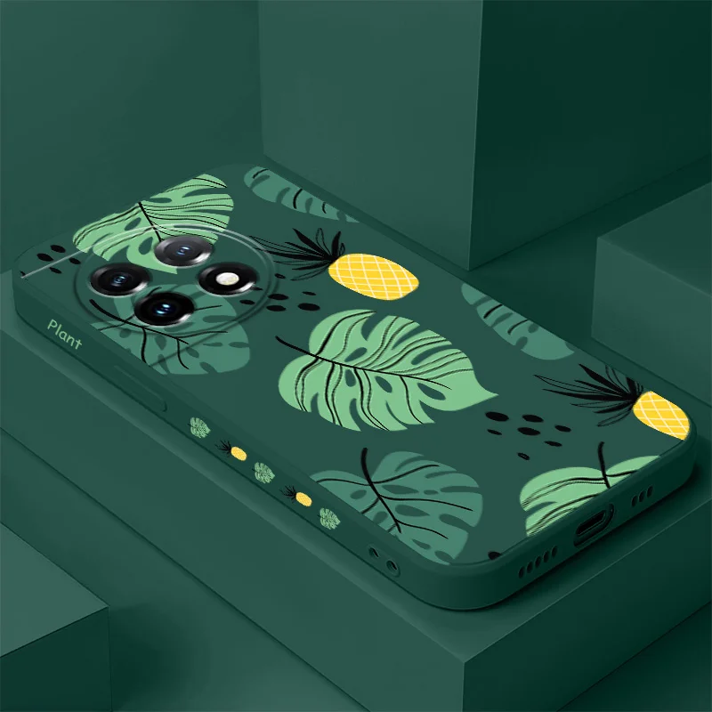 Funda de teléfono con hojas de piña para Oneplus 13 13R 12 12R 11 11R 10 10T 9R 9RT 9 8T 8 7 7T Pro 5G, funda de silicona líquida