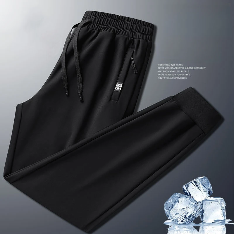 Ice Silk Thin Men's Pants Summer New Loose Breathable Cool Feeling Air Conditioned Long Trousers Youth Elastic Waist Sweatpants