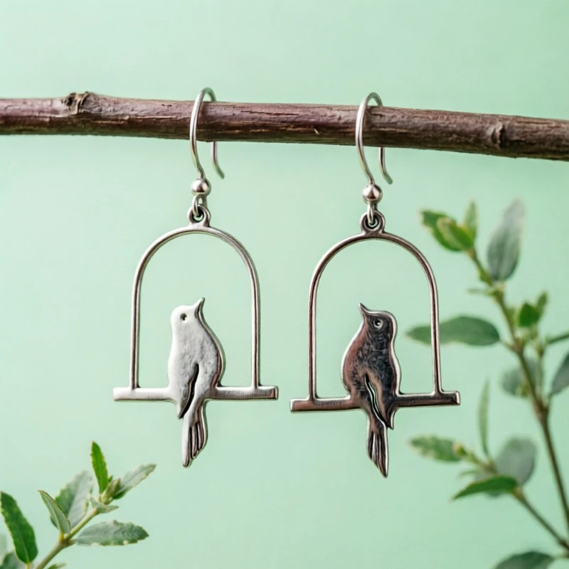 Vintage Niche Design Hand Carved Silvery Color Birds Dangle Earrings for Women Creative Trendy Festival Anniversary Fine Jewelry