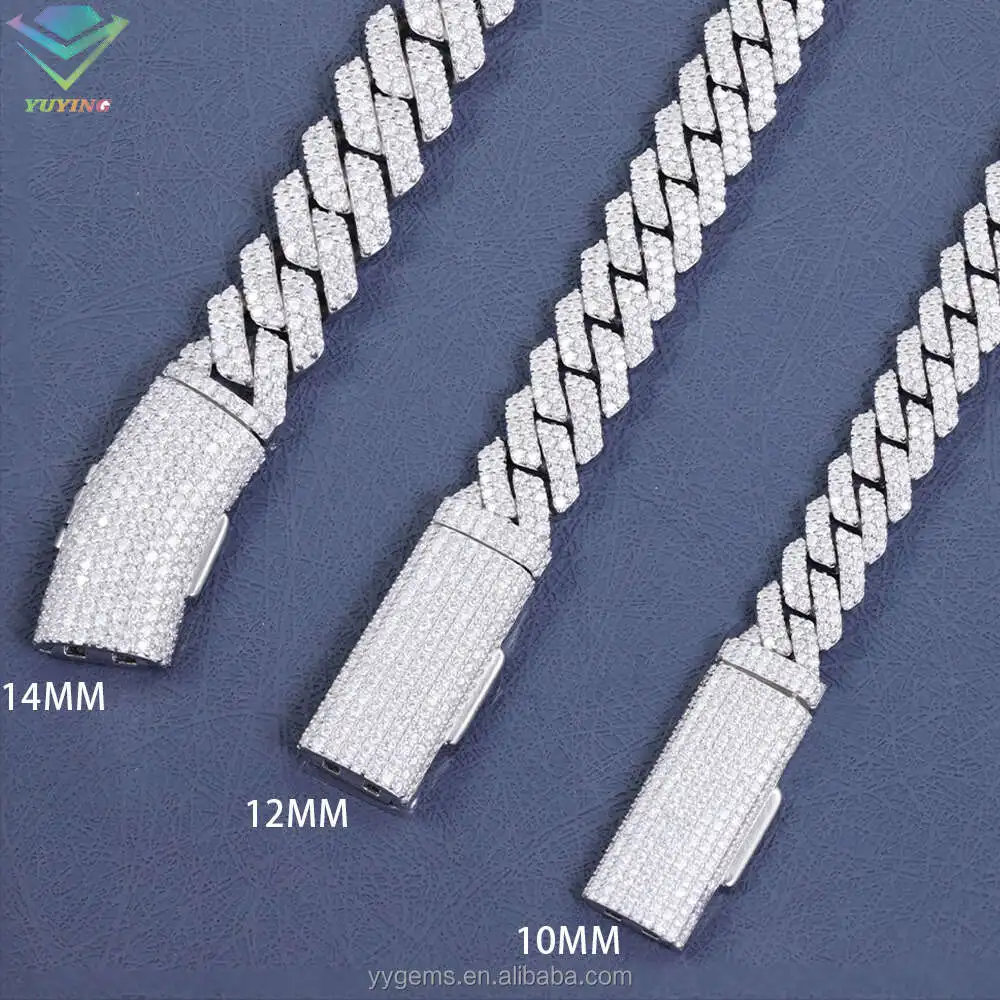 Luxury Hot-sale 8mm-20mm Vvs Moissanite Diamond Chain S925 Sterling Silver Cuban Link for Men Hiphop Fine Jewlery Necklace Brace