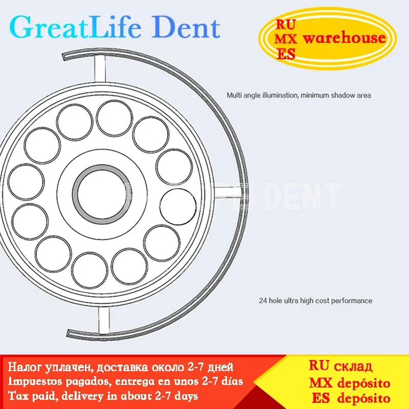 GreatLife Dent 36w 12 Bulbs KWS Pet Surgery Dental Super Brightness Ceiling Surgical Exam Shadowless Lamp Led Light  (90V-240V)