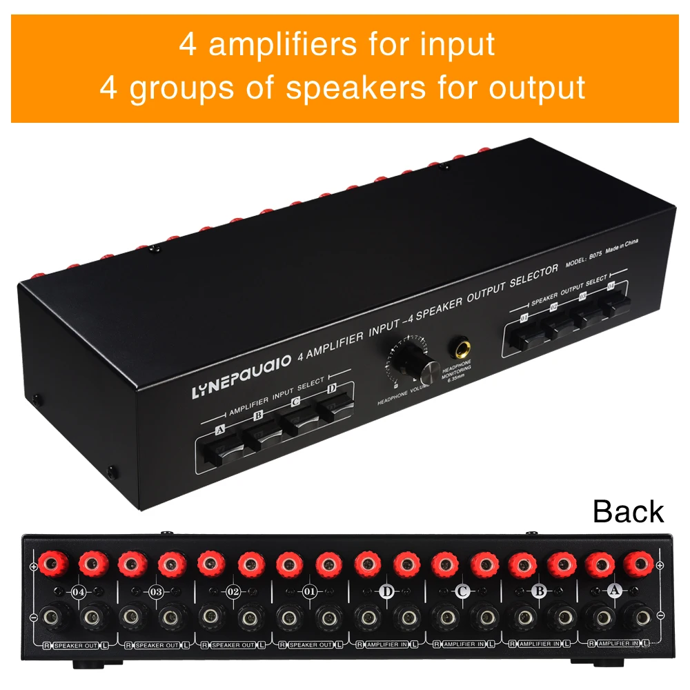 

B075 4 Input 4 Output Power Amplifier Speaker Selector Switch Sound Quality Dispenser Comparator 300W
