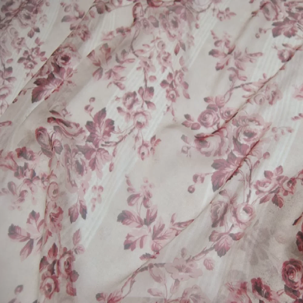 Amazing Rose Flower Printed Transparent 100% Pure Silk Chiffon Fabric for Lady Comfortable Garment Dress Scarf view 4