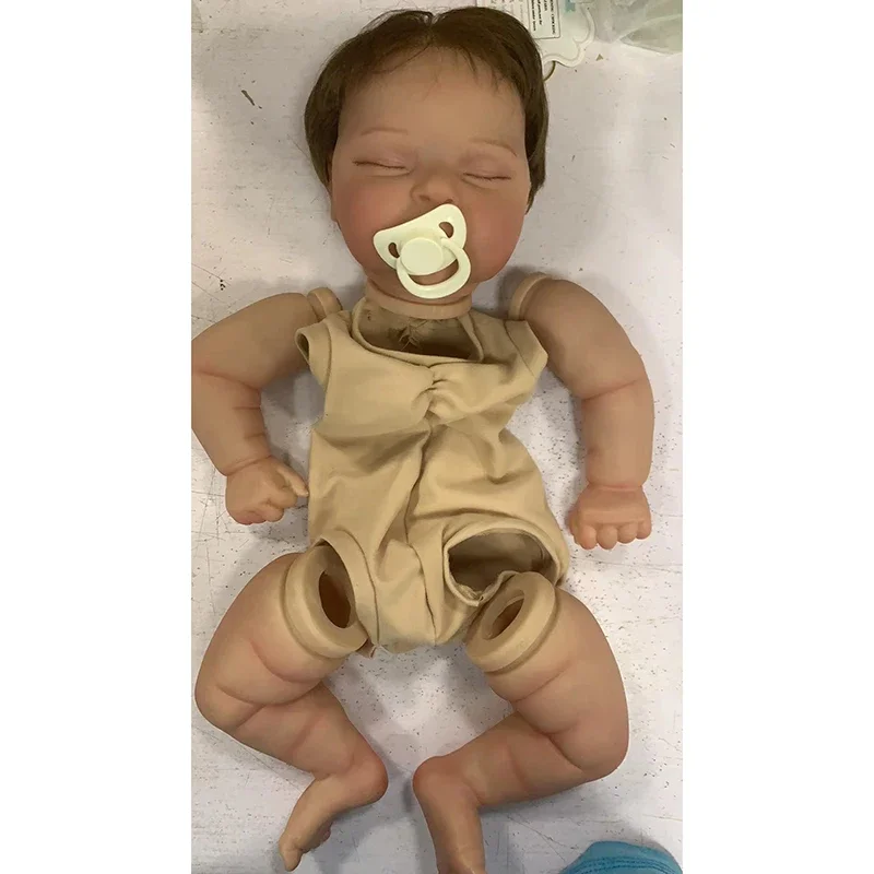 21inch Already Painted Reborn Doll Kit Peaches 3D Skin Tone with Visible Veins Bebe Reborn Kit with Cloth Body Hand Rooted-Hair