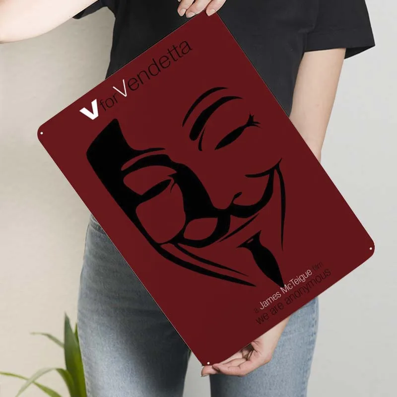 V for Vendetta Mask Classic Movie Poster Retro Metal Tin Signs Vintage for Bar Garage Wall Decoration Room Decor Aesthetics Art