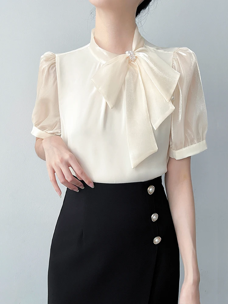 

Корейский летний топ с узлом из органзы для женщин: дышащий, комфортный, из полиэстера. Новинка!