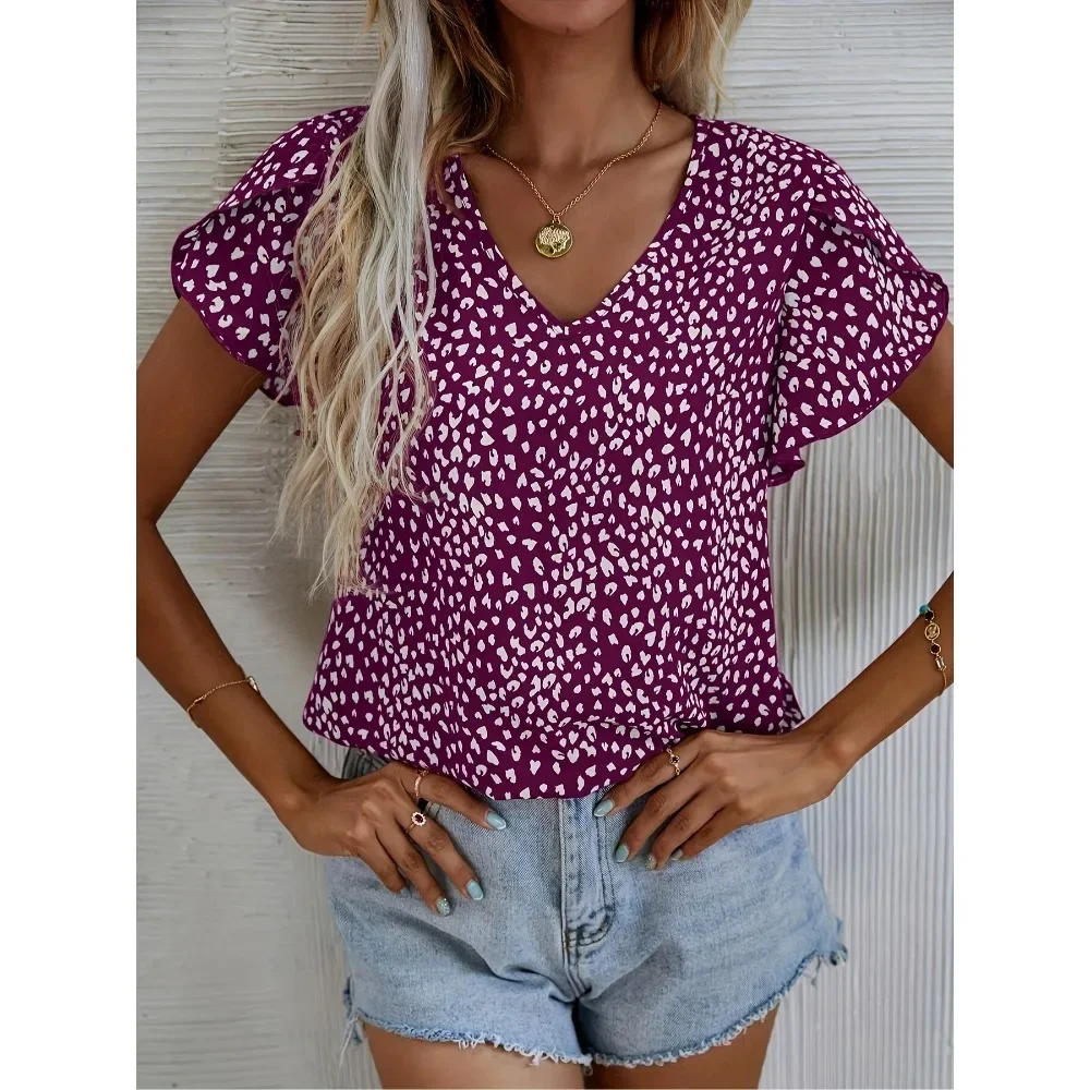 

Plus Size 1XL-5XL New Fashion Women's Casual Printed V-neck Shirt Casual Outdoor Tee Shirt Breathable Tops